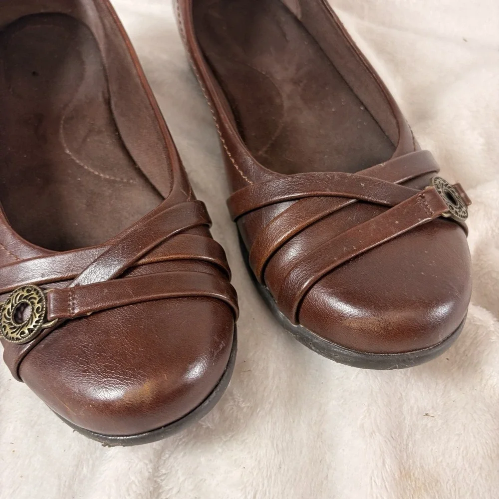 Kim Rogers Gamlin Comfort Ballet Flats Brown Crossover Strap Office Casual 6 1/2